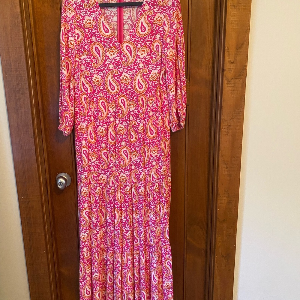 Boden Vibrant Pink Paisley Long Sleeve Dress